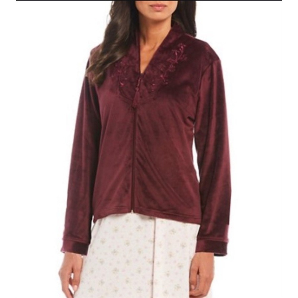 NEW Miss Elaine ZIP VELVET FLEECE Bed Jacket Robe XL Burgundy #76716